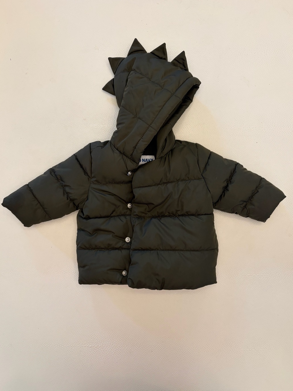Infant Dinosaur Hooded Puffer Jacket - Dark Olive- 3-6mo